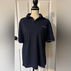 COMO Man Polo Medium Navy Blue Red & White Short Sleeve Pocket